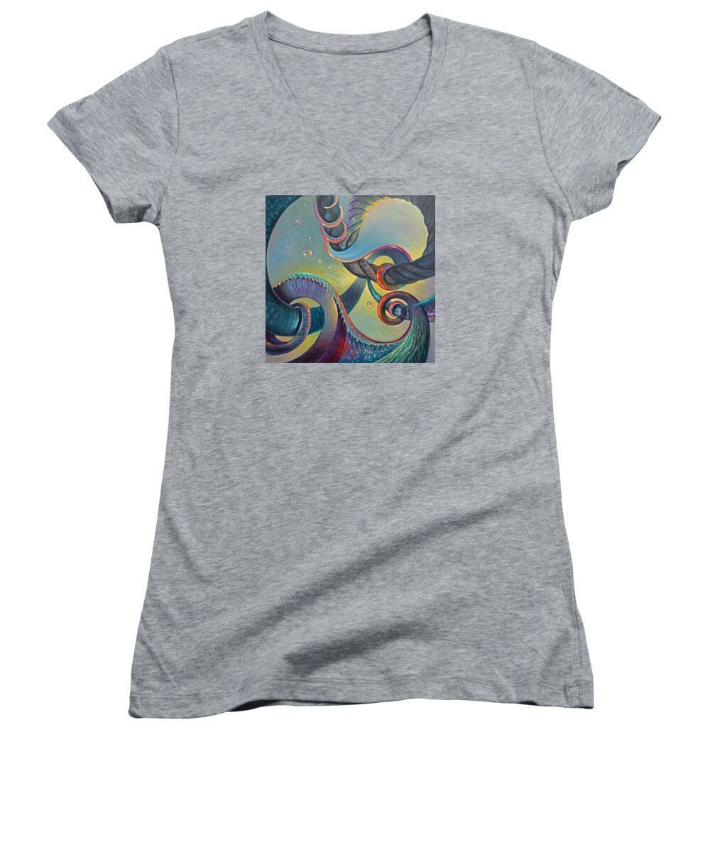 Swirl Women's V-Neck featuring the painting Clinging by Claudia Goodell