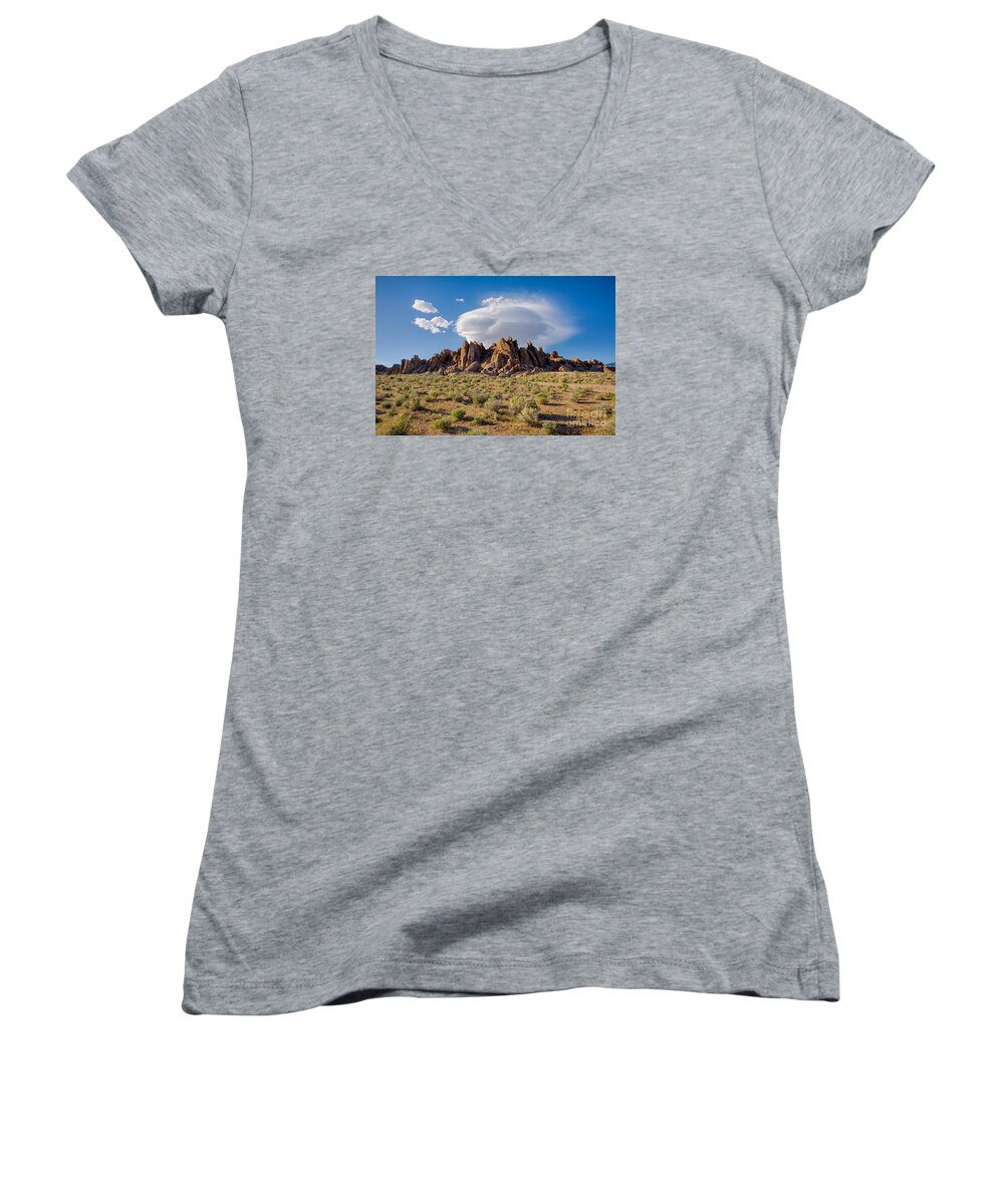 Landscape Women's V-Neck featuring the photograph Cloud And Rocks by Mimi Ditchie