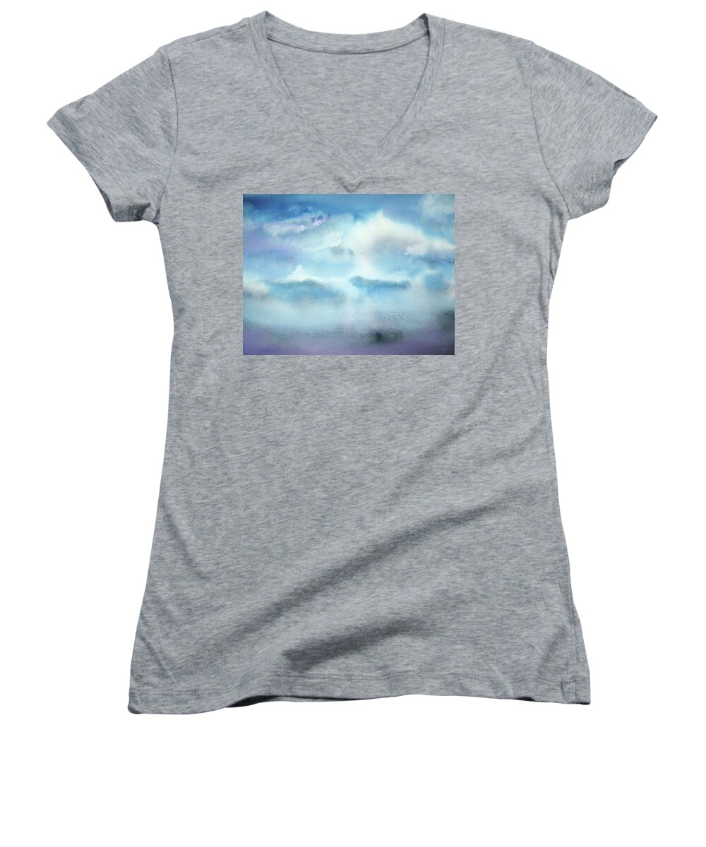 Clouds Women's V-Neck featuring the painting Cloudscape by Ellen Levinson