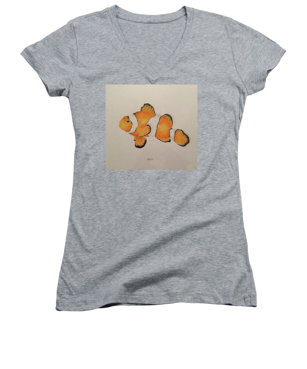 Clown Women's V-Neck featuring the painting Clown Fish by Rick Adleman