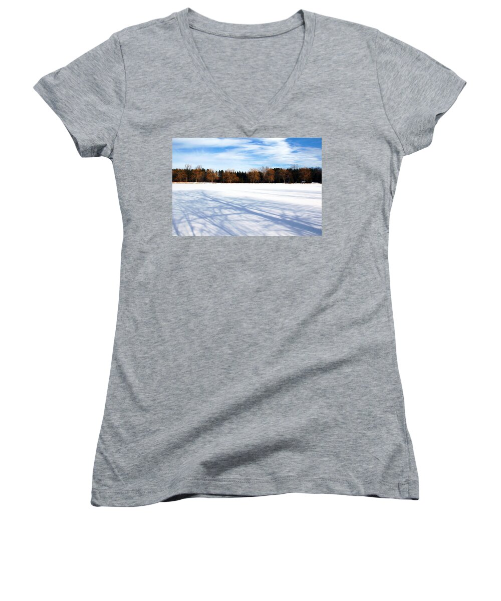 Cambridge Women's V-Neck featuring the photograph Cold And Crisp by Debbie Oppermann