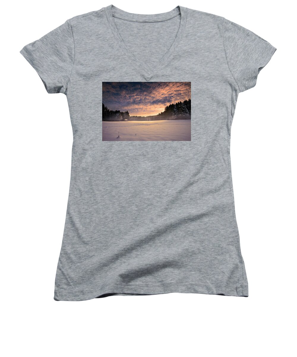Winter Women's V-Neck featuring the photograph Cold morning by Dominique Dubied