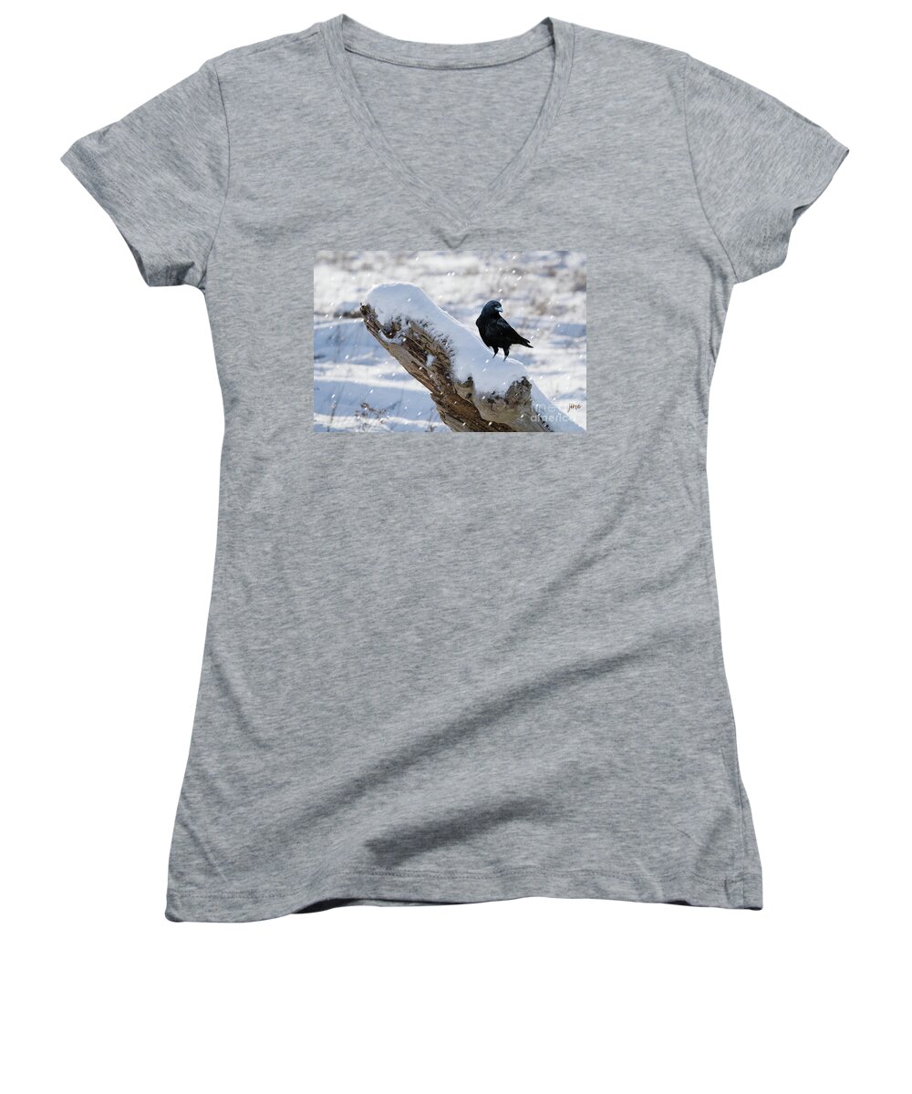 Crow Women's V-Neck featuring the digital art Cold Winter by Jim Hatch
