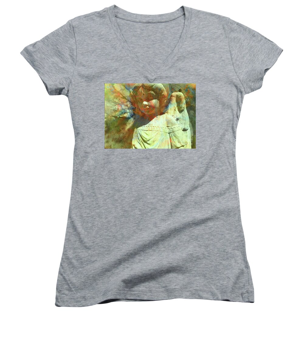 Guardian Angel Women's V-Neck featuring the painting Color Me Angel by Francelle Theriot