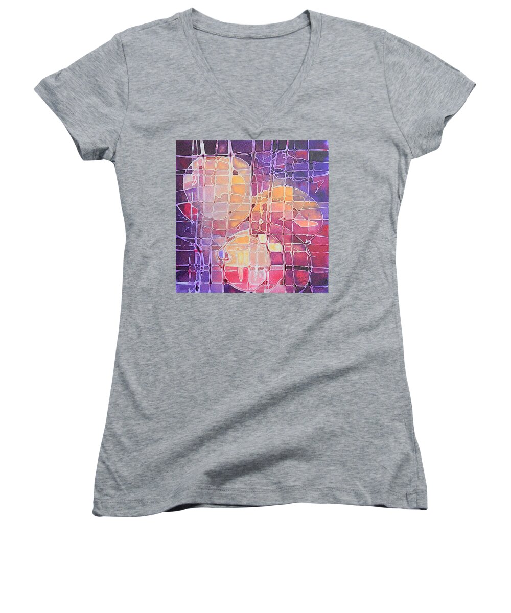 Abstract Women's V-Neck featuring the painting Color Odyssey by Nancy Jolley