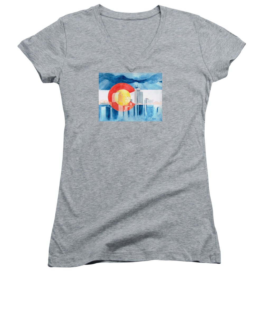 Colorado Women's V-Neck featuring the painting Colorado Flag by Andrew Gillette