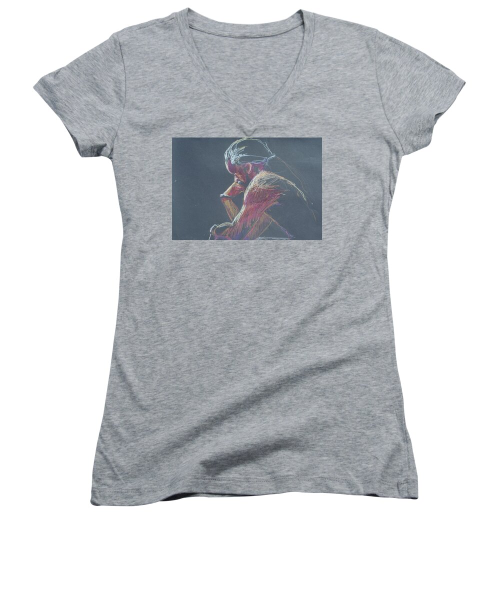  Women's V-Neck featuring the painting Colored Pencil Sketch by Barbara Pease
