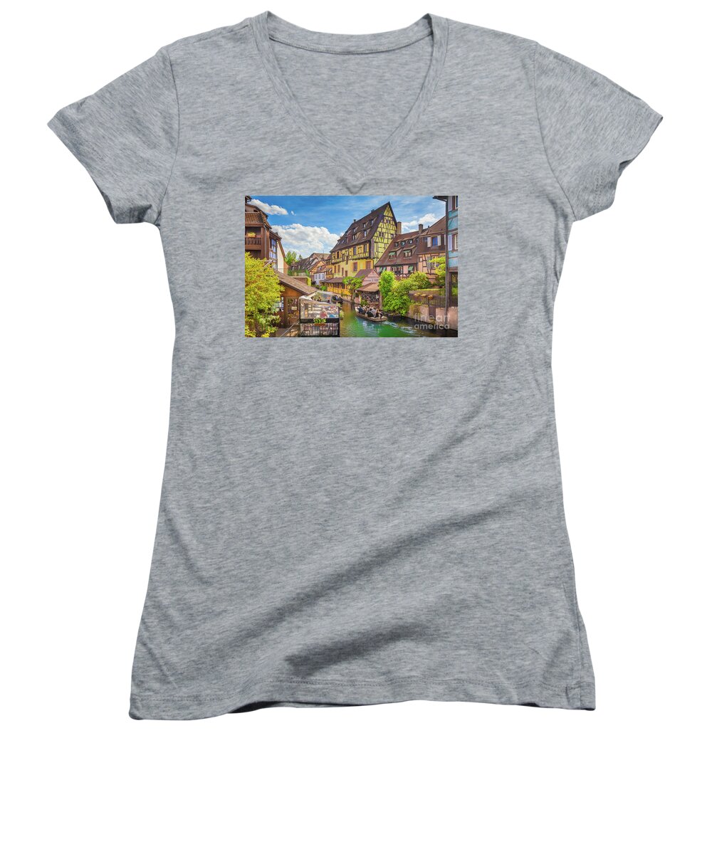 Alsace Women's V-Neck featuring the photograph Colorful Colmar by JR Photography