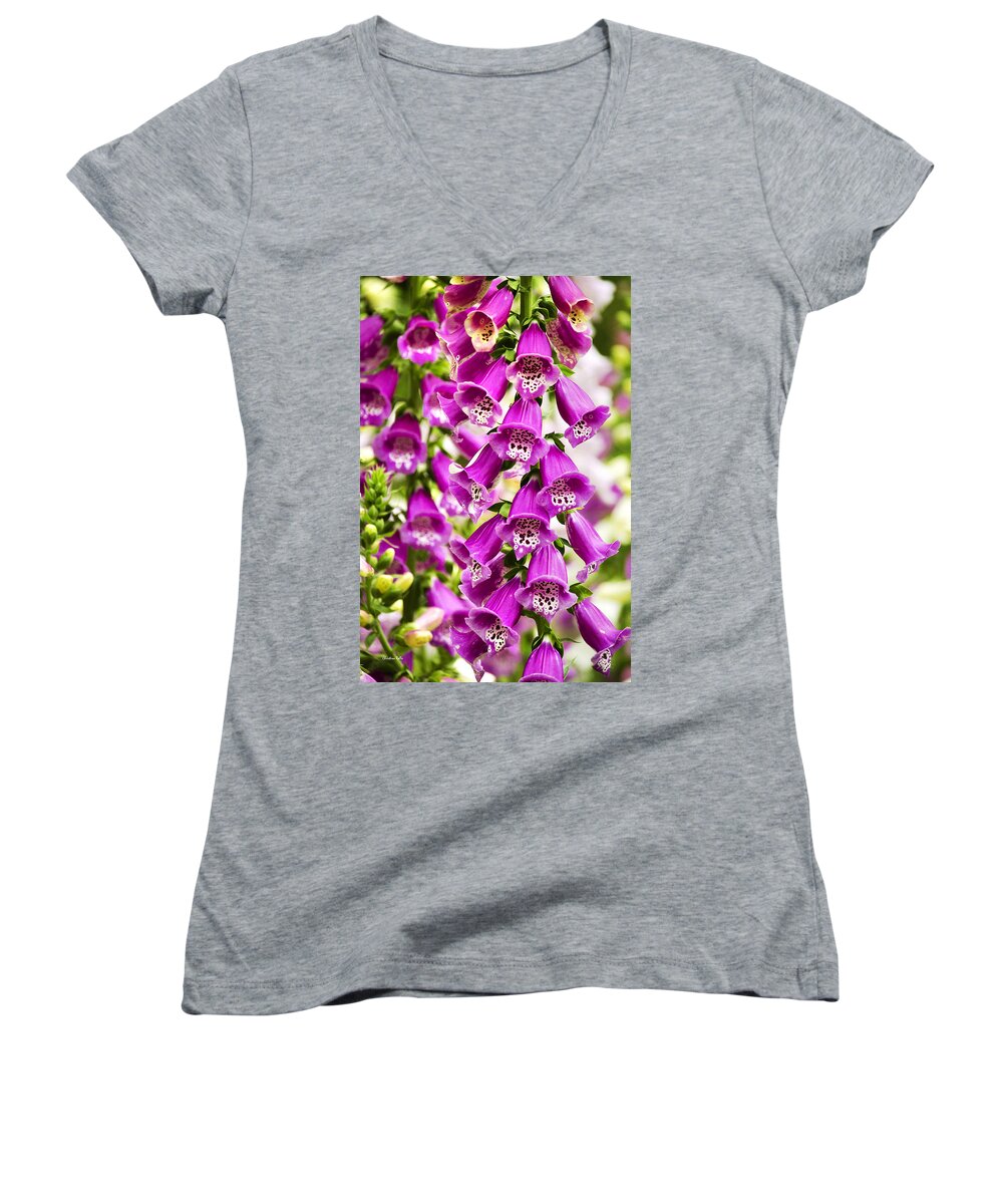 Flowers Women's V-Neck featuring the photograph Colorful Foxglove Flowers by Christina Rollo