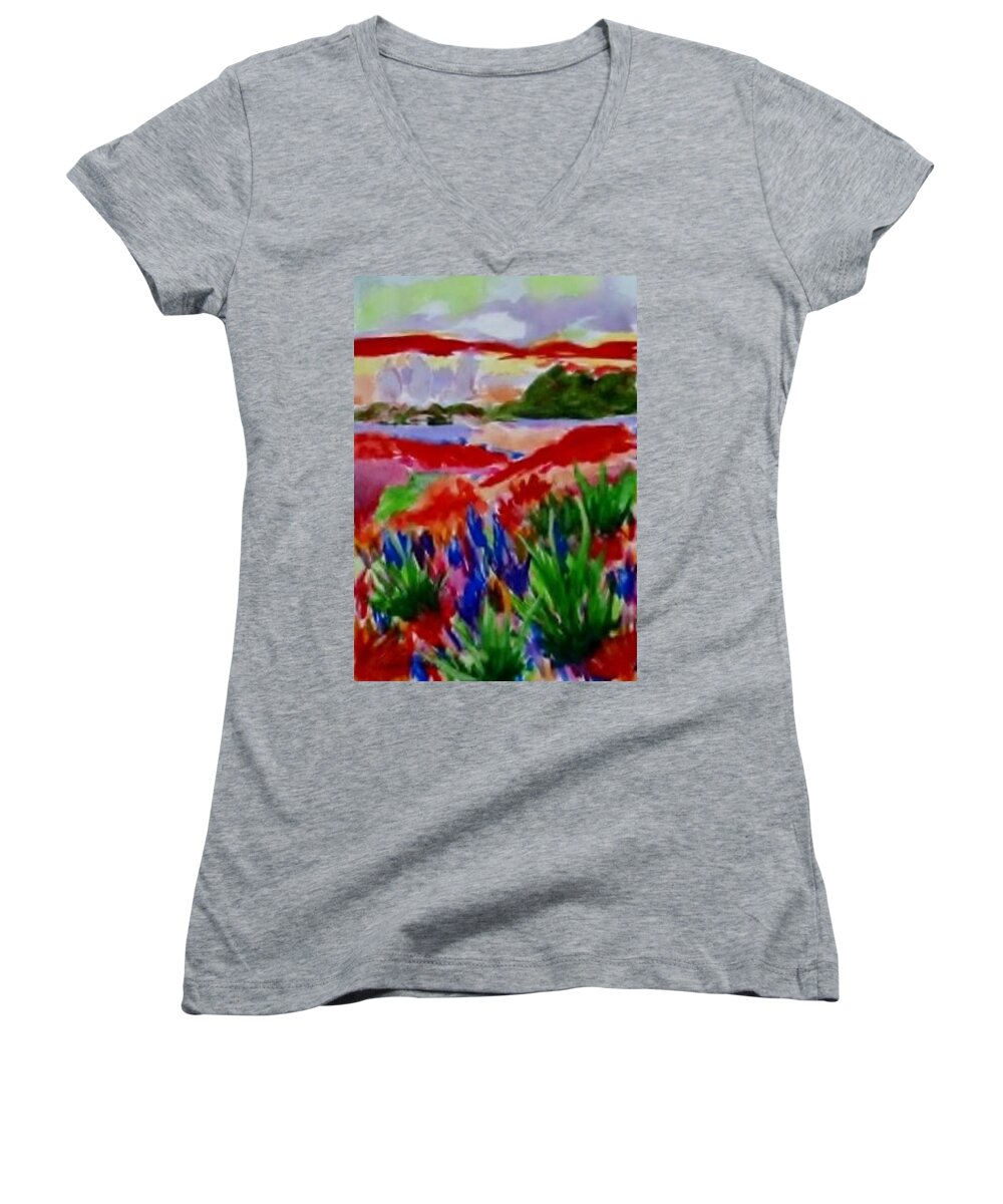 Red Women's V-Neck featuring the painting Colorful by Jamie Frier