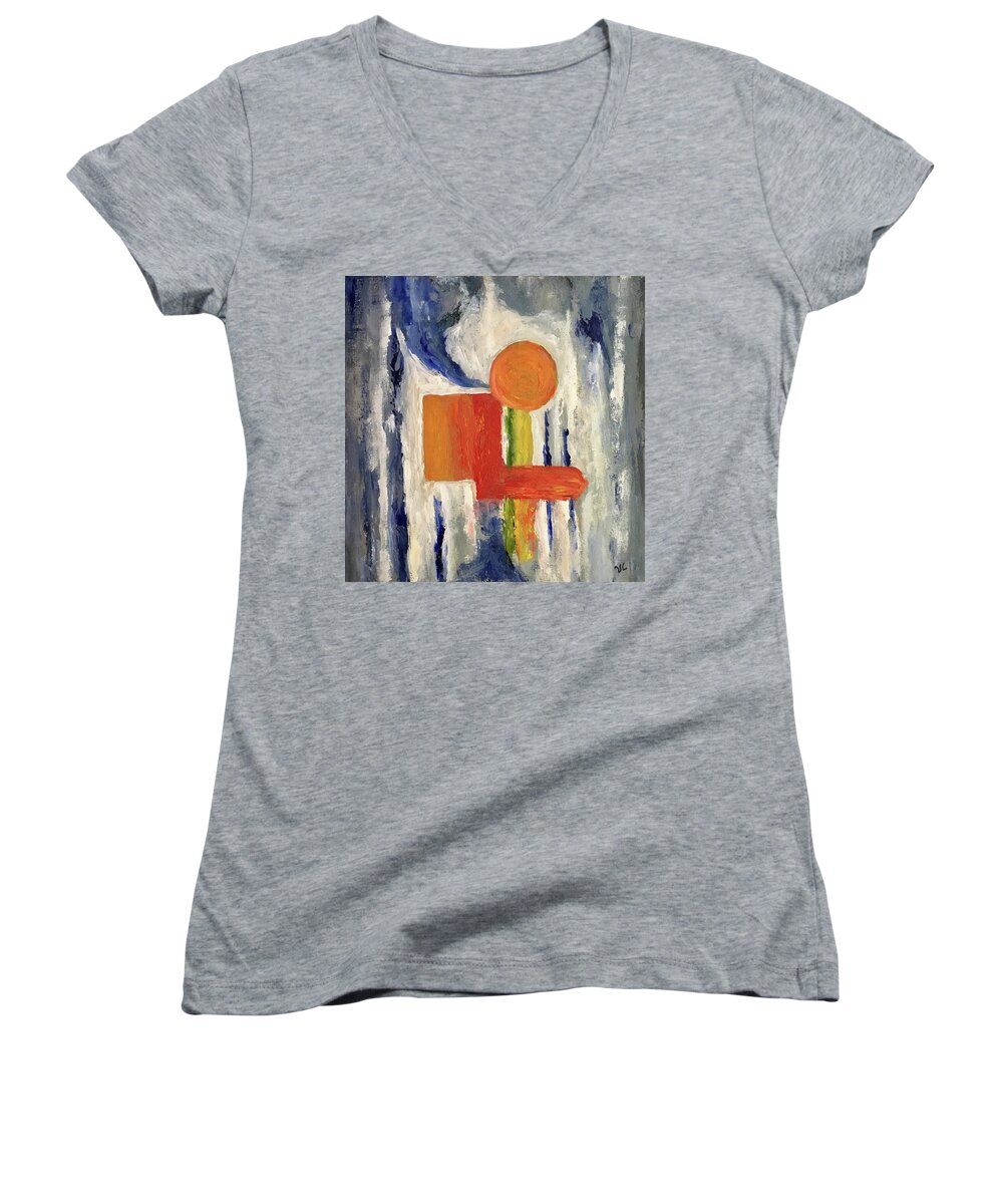 Abstract Women's V-Neck featuring the painting Construction by Victoria Lakes