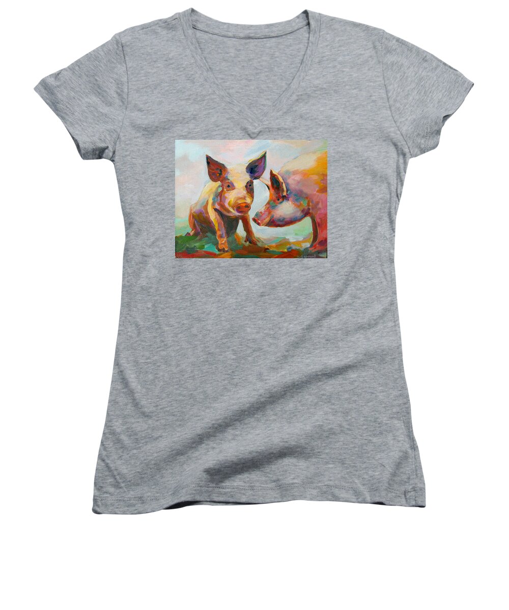 Pigs Women's V-Neck featuring the painting Consultation by Naomi Gerrard