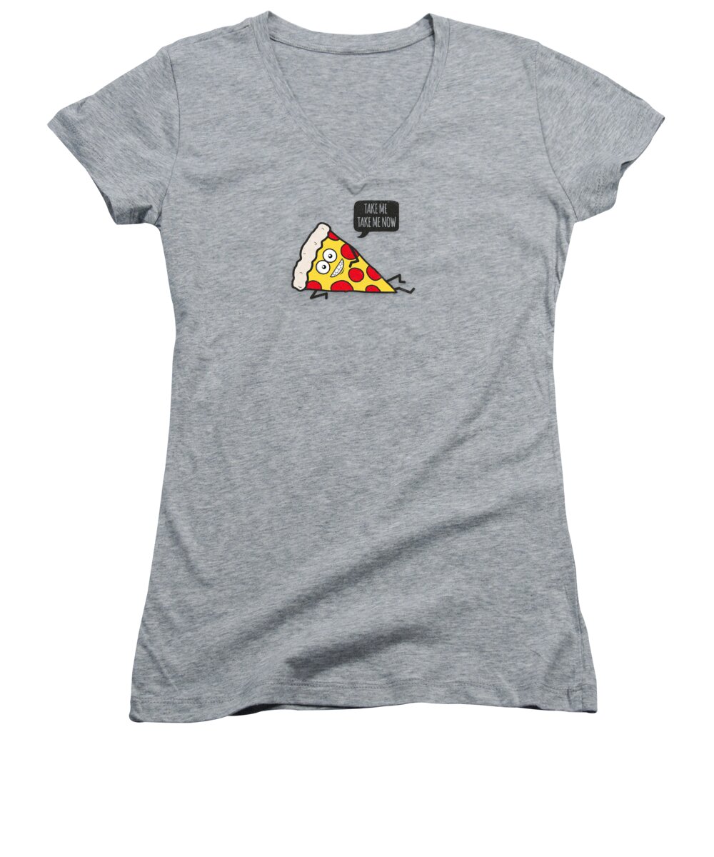 Pizza Women's V-Neck featuring the digital art Cool and Trendy Pizza Pattern in Super Acid green  turquoise  blue by Philipp Rietz