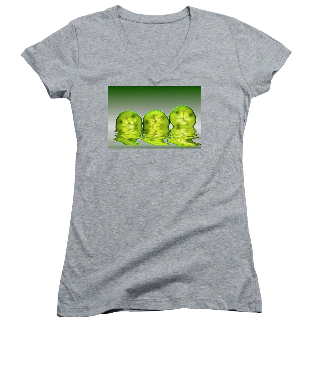 Cucumber Women's V-Neck featuring the photograph Cool as a Cucumber Slices by David French