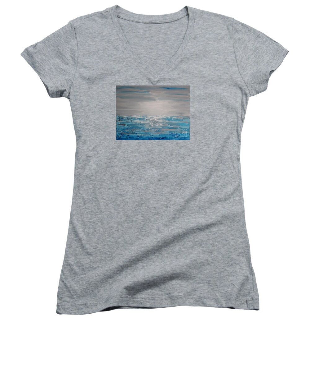 Blue Women's V-Neck featuring the painting Cool Blue by Preethi Mathialagan