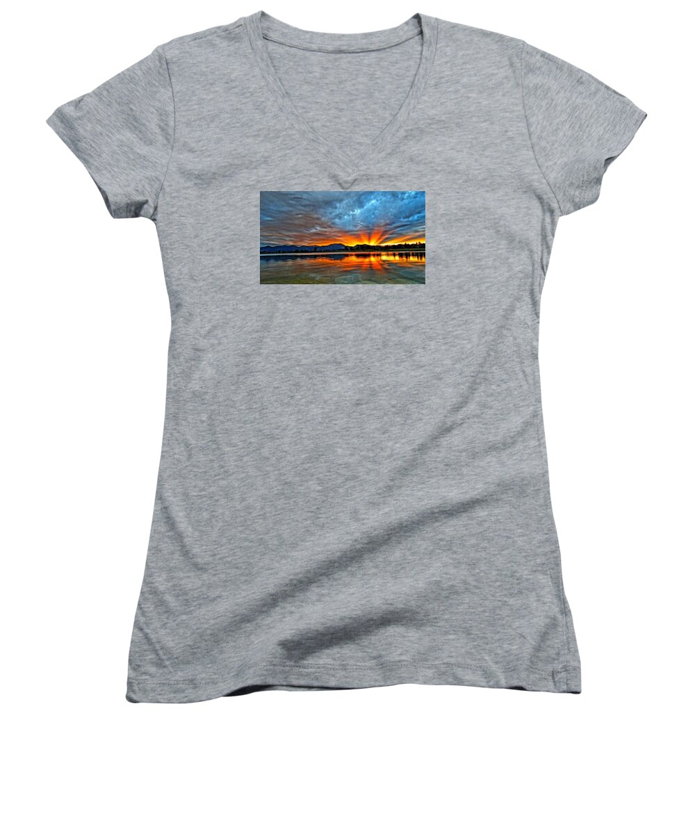Sunset Women's V-Neck featuring the photograph Cool Nightfall by Eric Dee