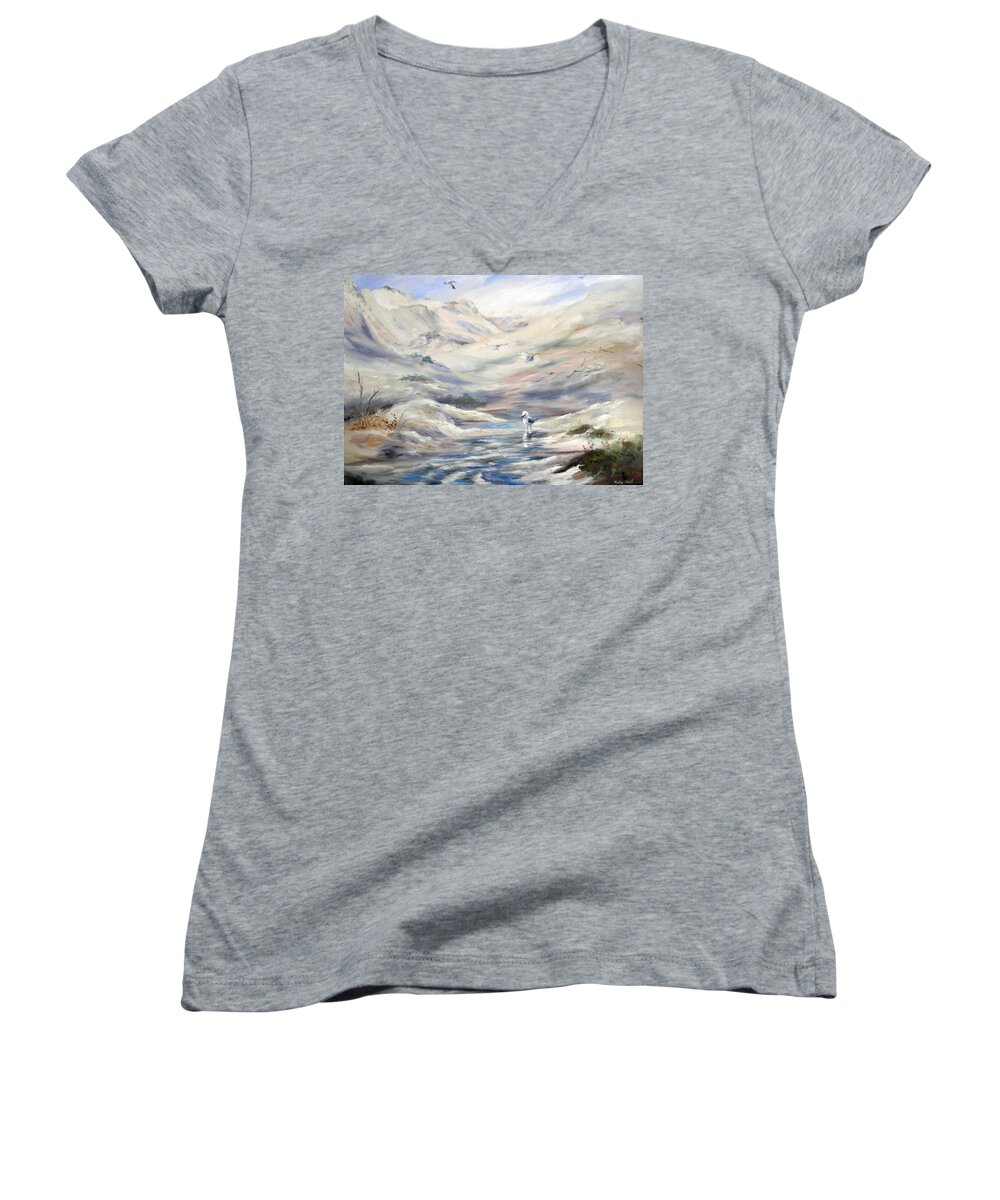 Coorong Women's V-Neck featuring the painting Coorong, South Australia. by Ryn Shell
