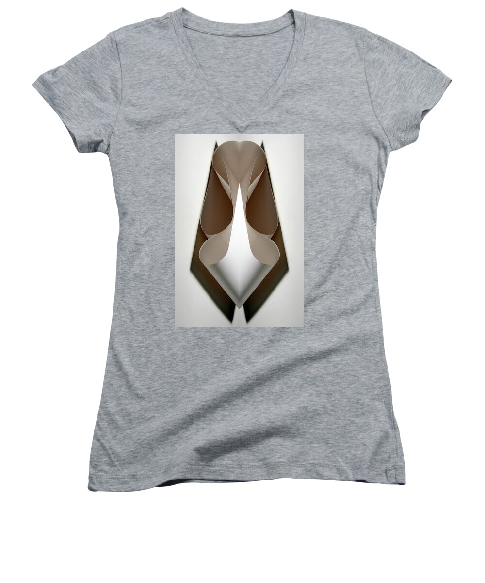 Paper Sculpture Women's V-Neck featuring the sculpture Cornered Curves by Rein Nomm
