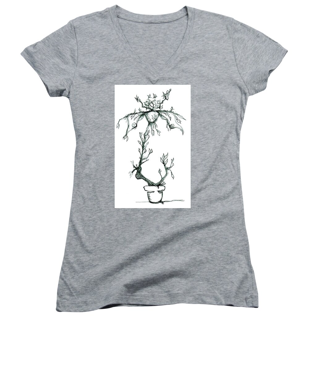 Tie Women's V-Neck featuring the drawing Corporate Cracked Pet by Doug Johnson
