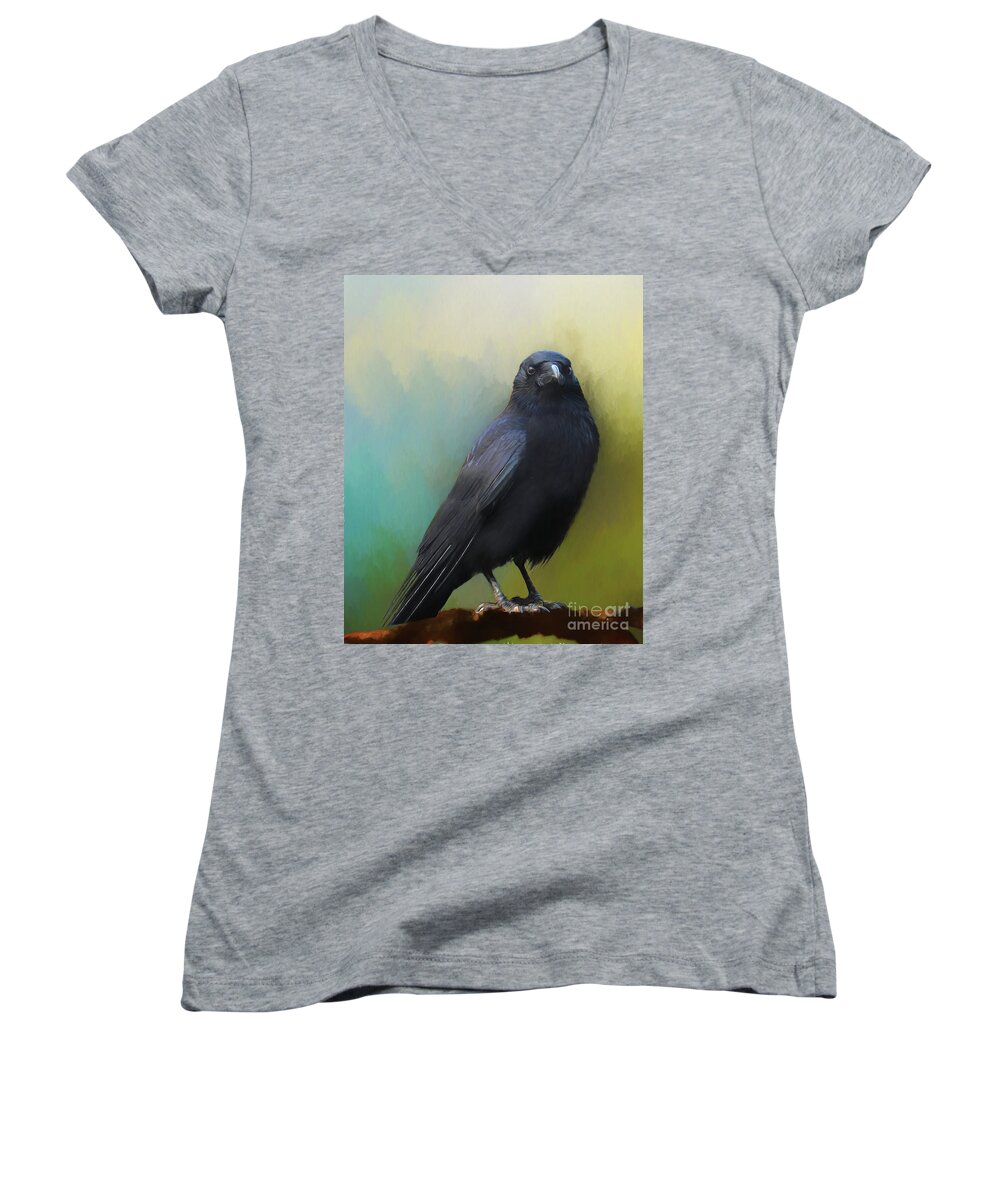 Everlasting Women's V-Neck featuring the painting Corvid by Jim Hatch