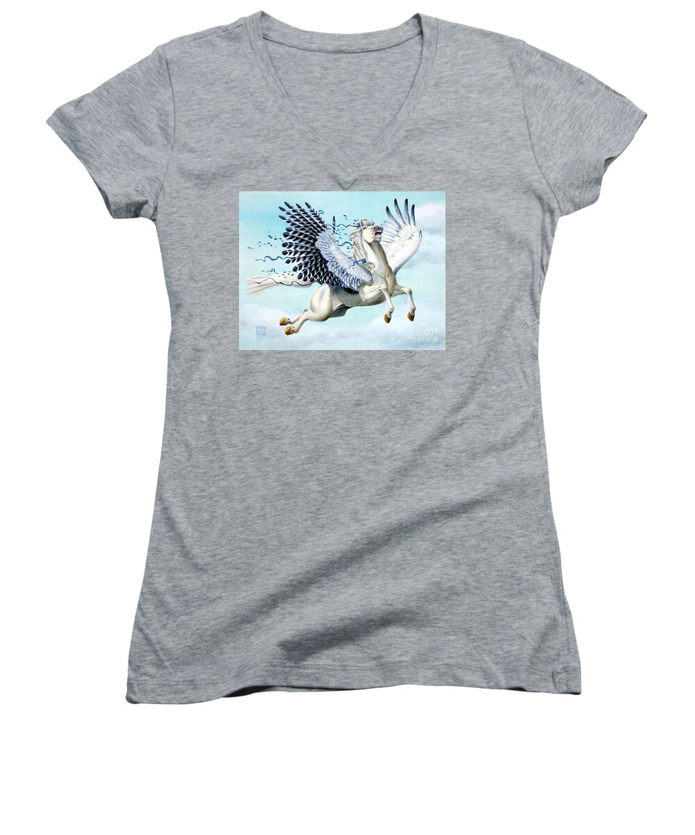Artwork Women's V-Neck featuring the painting Cory Pegasus by Melissa A Benson
