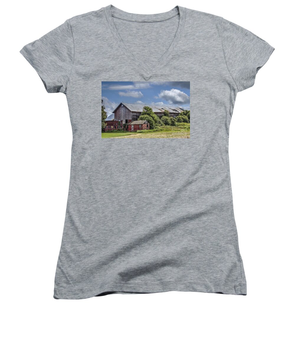 Barn Women's V-Neck featuring the photograph Country Barn by Joann Long
