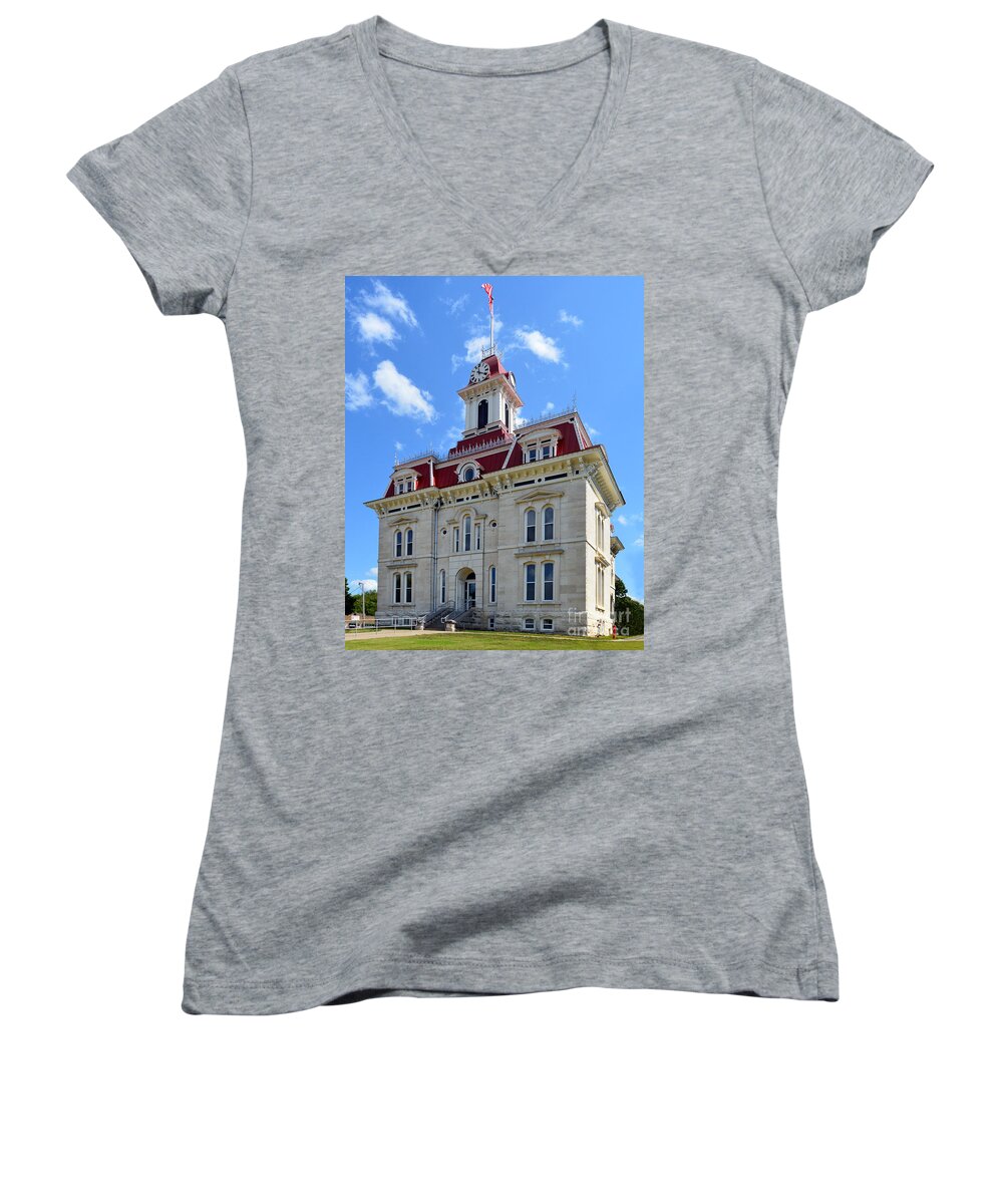 Chase County Women's V-Neck featuring the photograph Courthouse in Chase County by Catherine Sherman