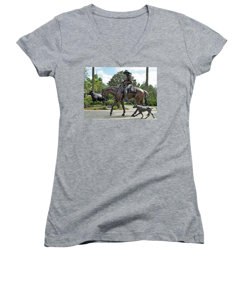 Cow Women's V-Neck featuring the photograph Cracker Cowboy And His Dog by D Hackett