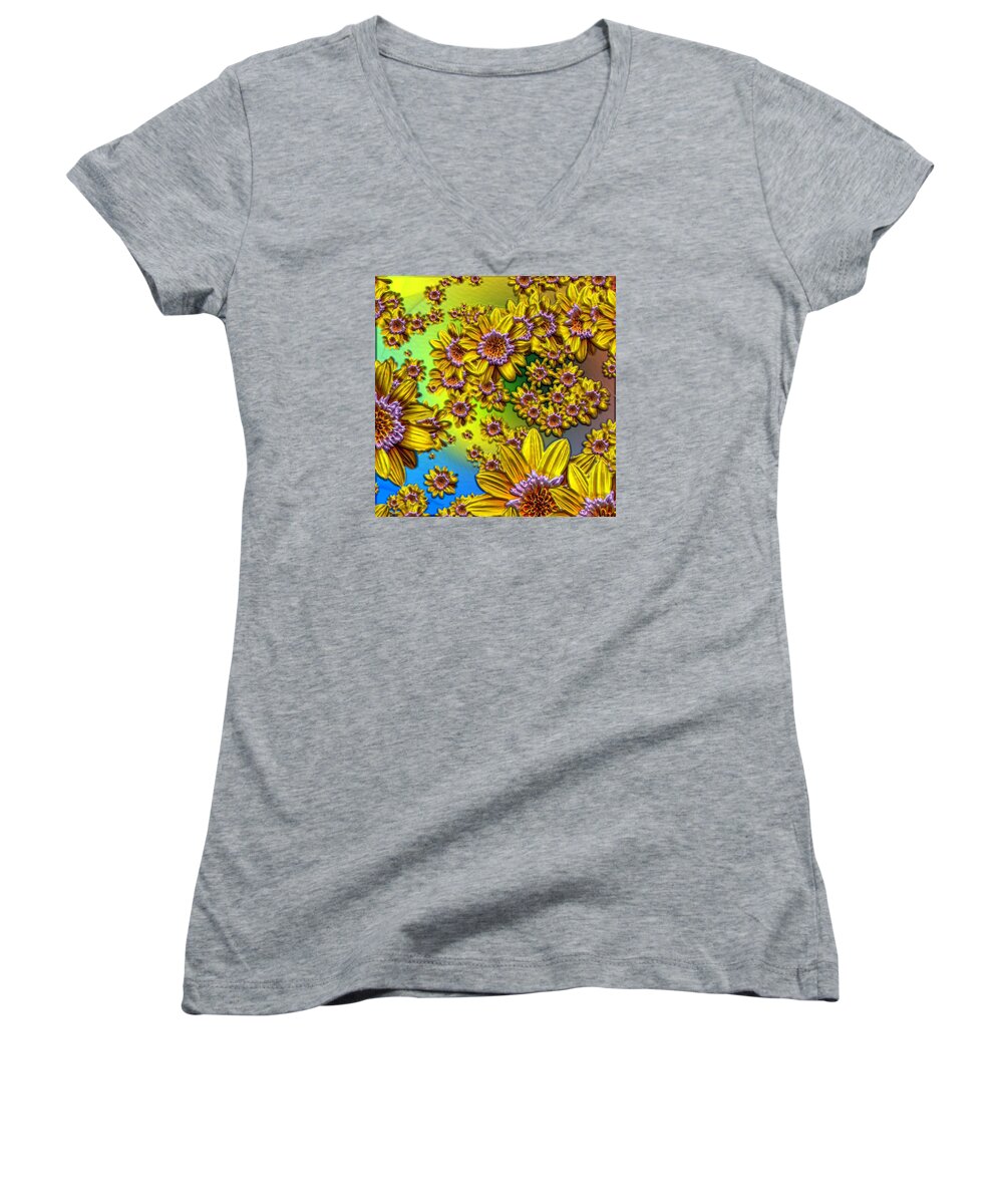 Daisies Women's V-Neck featuring the photograph Crazy Daisies by Nick Kloepping