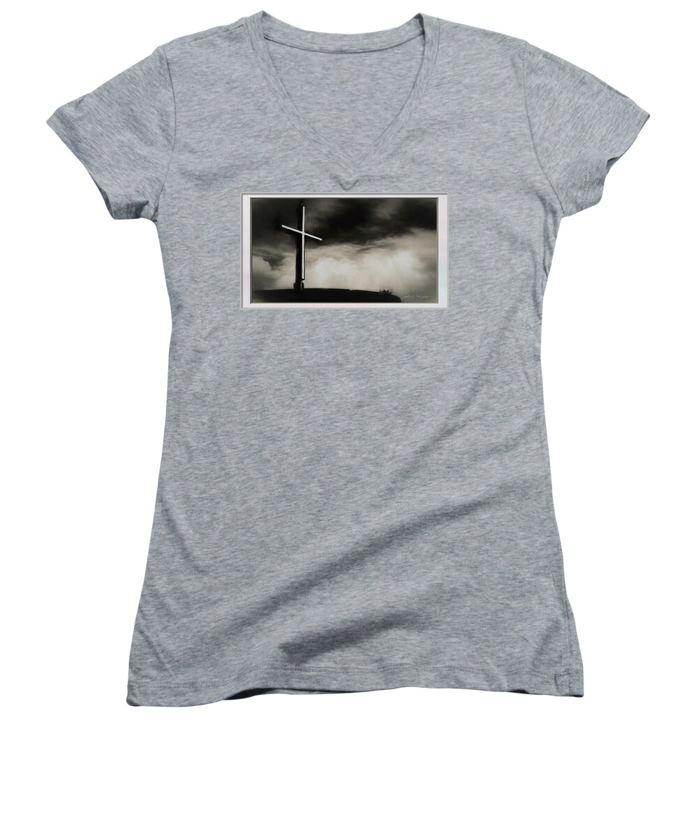 Photographs Women's V-Neck featuring the photograph Cross on a Hill by John A Rodriguez