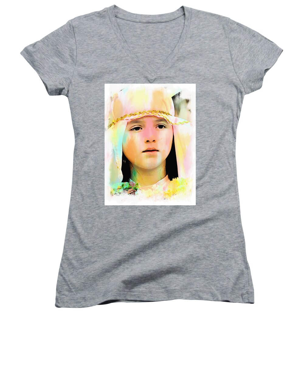 Girl Women's V-Neck featuring the photograph Cuenca Kids 899 by Al Bourassa