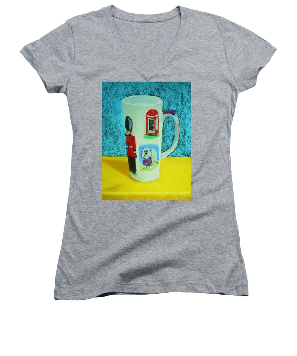 Coffee Cup Women's V-Neck featuring the painting Cup of London Java by Melinda Etzold