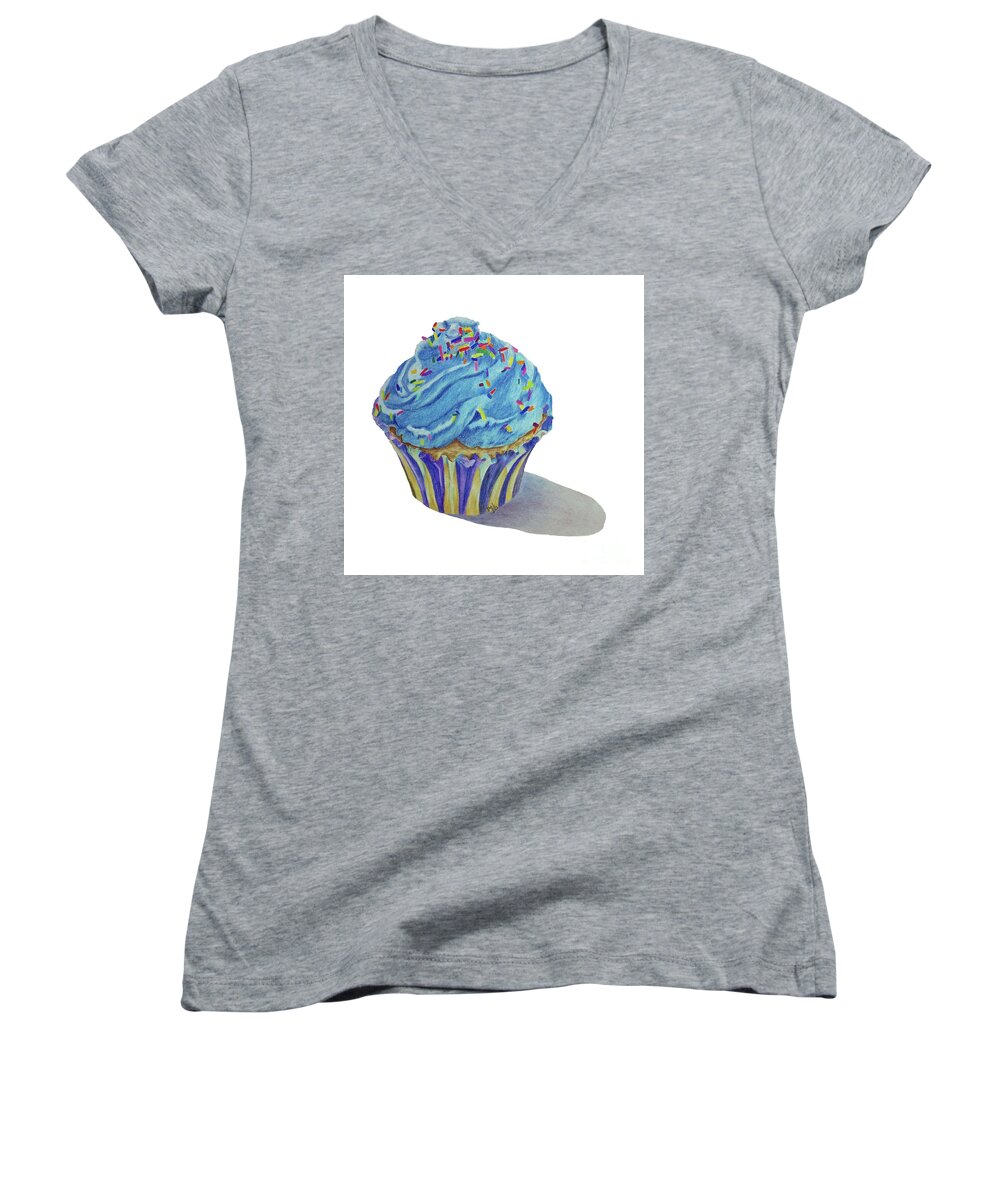 Cupcake Women's V-Neck featuring the drawing Cupcake by Terri Mills
