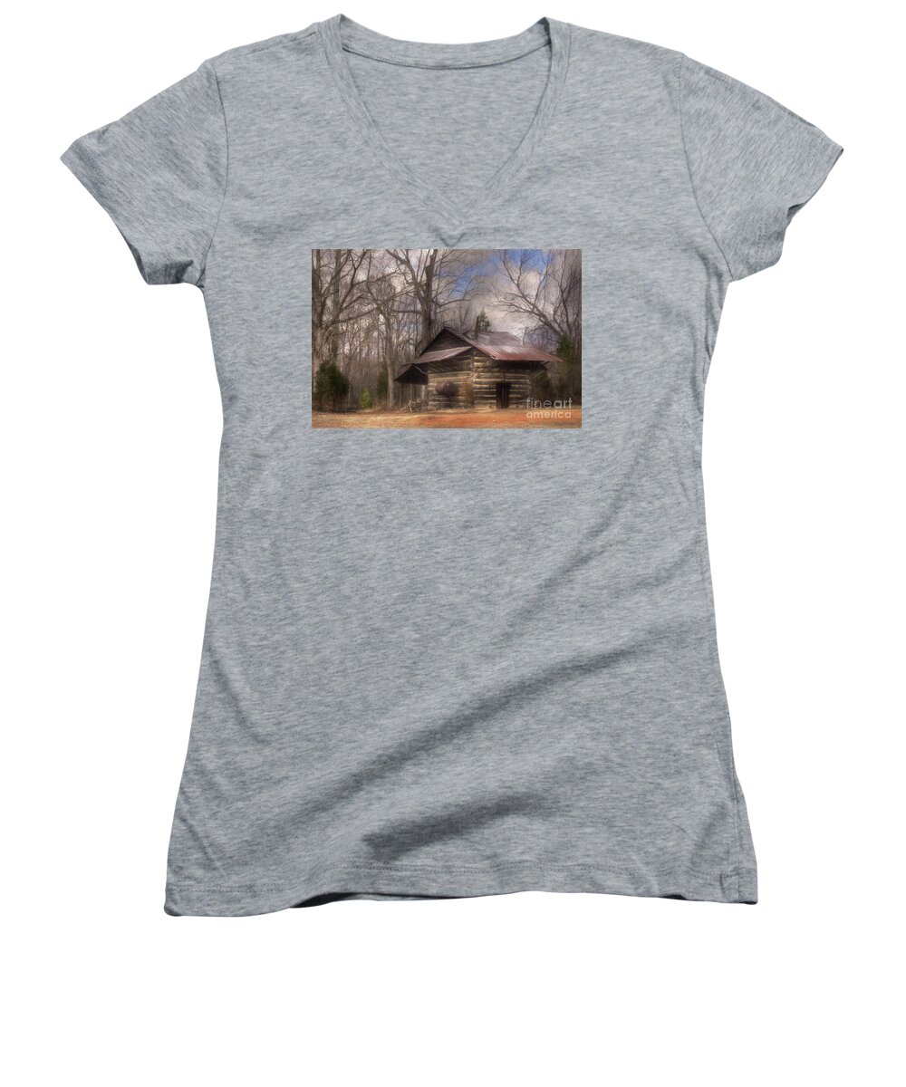 Tobacco Barn Women's V-Neck featuring the photograph Curing Time by Benanne Stiens