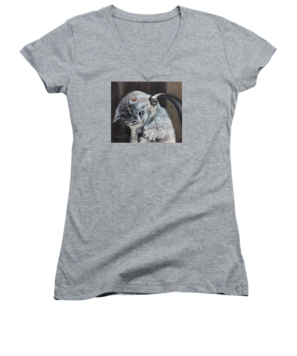  Women's V-Neck featuring the painting Curiosity by Stan Tenney