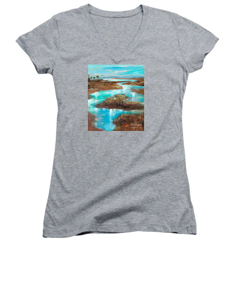 Southern Landscape Women's V-Neck featuring the painting A Few Palms by Linda Olsen
