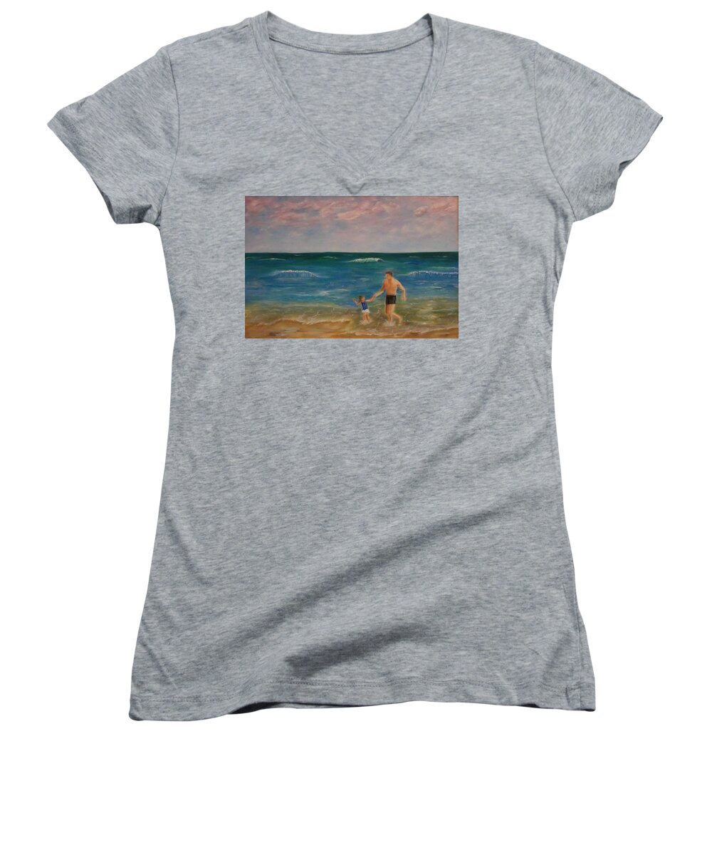 Seascape Women's V-Neck featuring the painting Daddys Girl by Stephen King