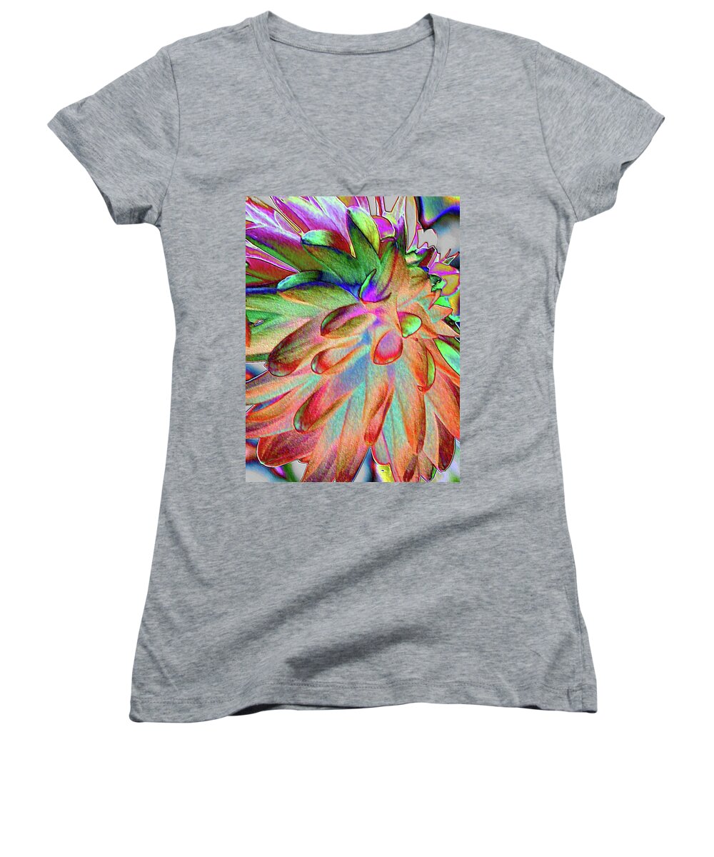 Floral Women's V-Neck featuring the photograph Dahlia Fantasy by Lora Fisher