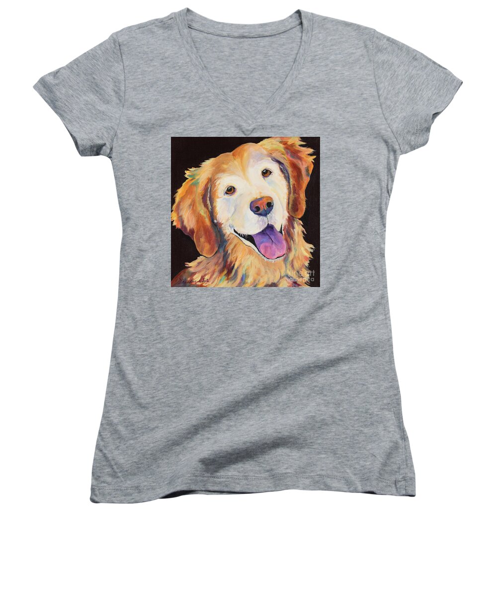 Pet Portraits Women's V-Neck featuring the painting Daisy by Pat Saunders-White