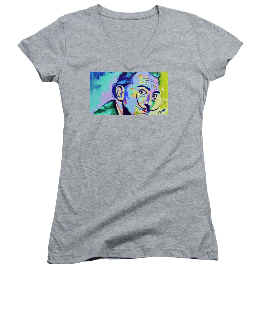 Salvador Dali Women's V-Neck featuring the painting Dali 2 by Janice Westfall