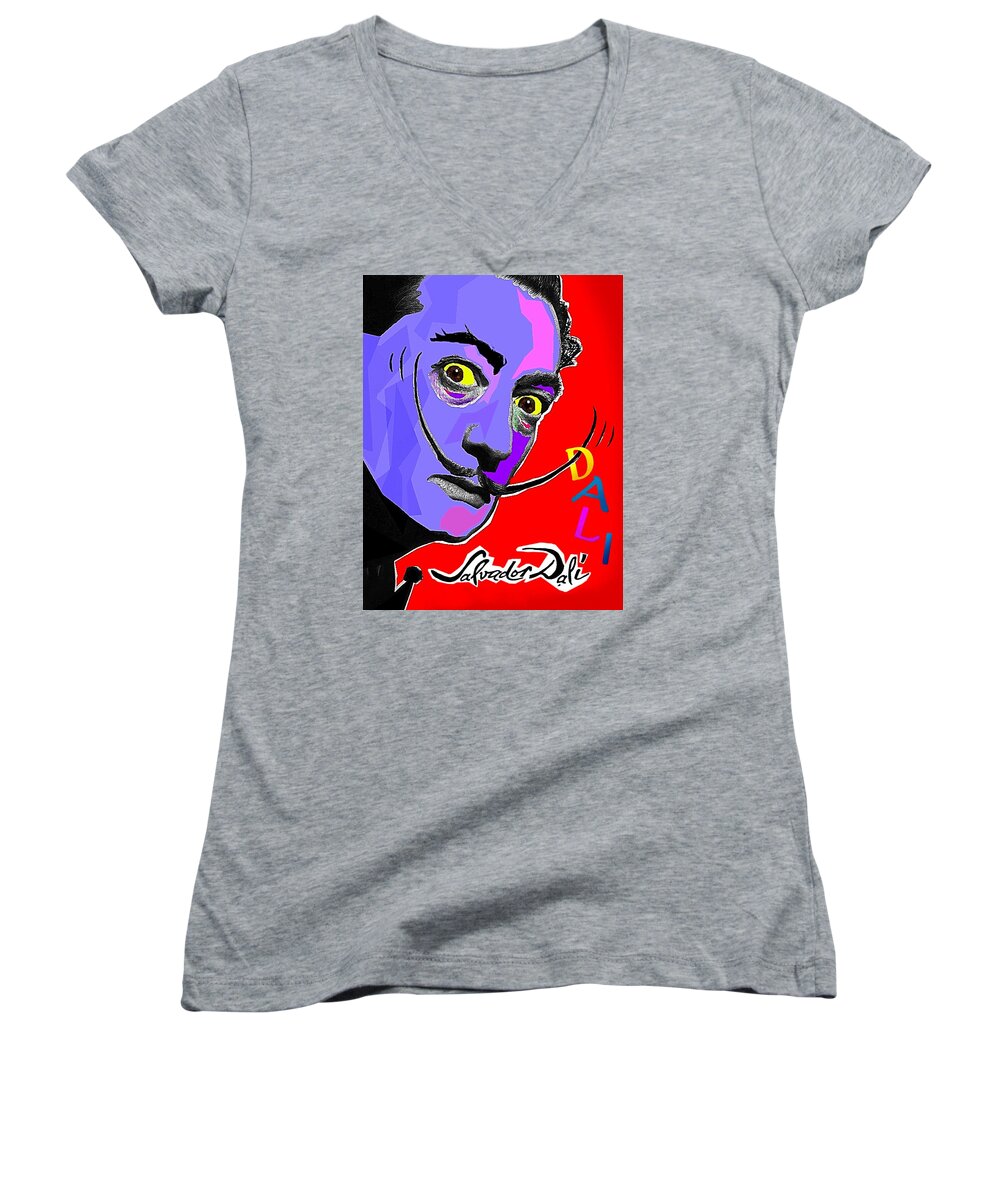 Dali Women's V-Neck featuring the painting Dali Dali by Hartmut Jager