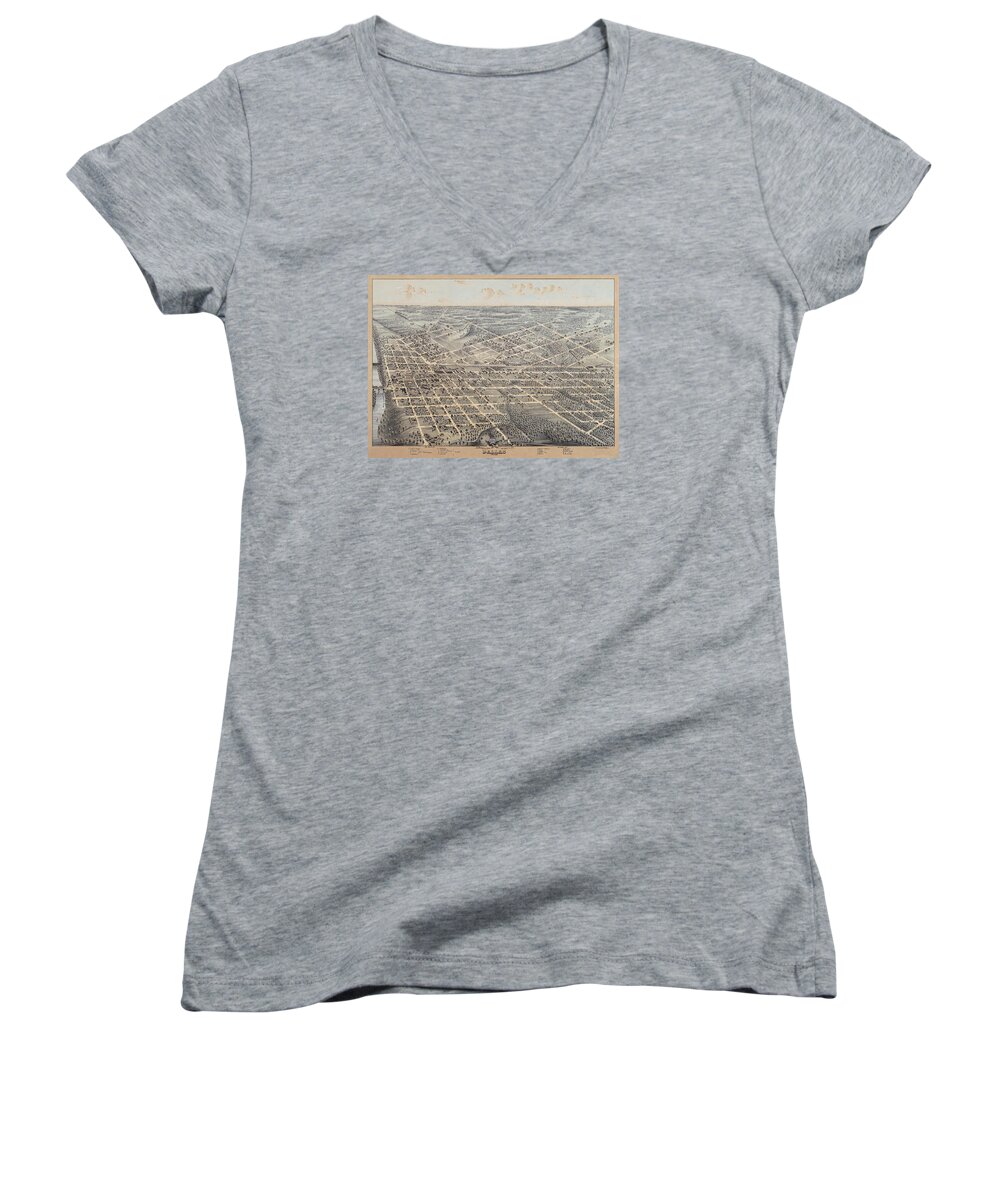 Texas Women's V-Neck featuring the digital art Dallas 1872 by Herman Brosius by Texas Map Store