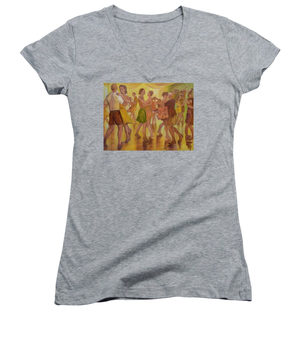 Painting Women's V-Neck featuring the painting Dance Trance by Laura Lee Cundiff