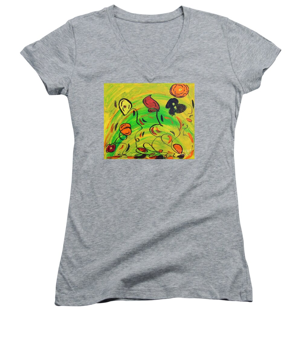 Fun In The Sun Women's V-Neck featuring the painting Dancing in the sun by Sarahleah Hankes