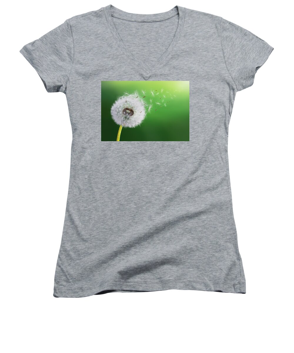 Abstract Women's V-Neck featuring the photograph Dandelion seed by Bess Hamiti