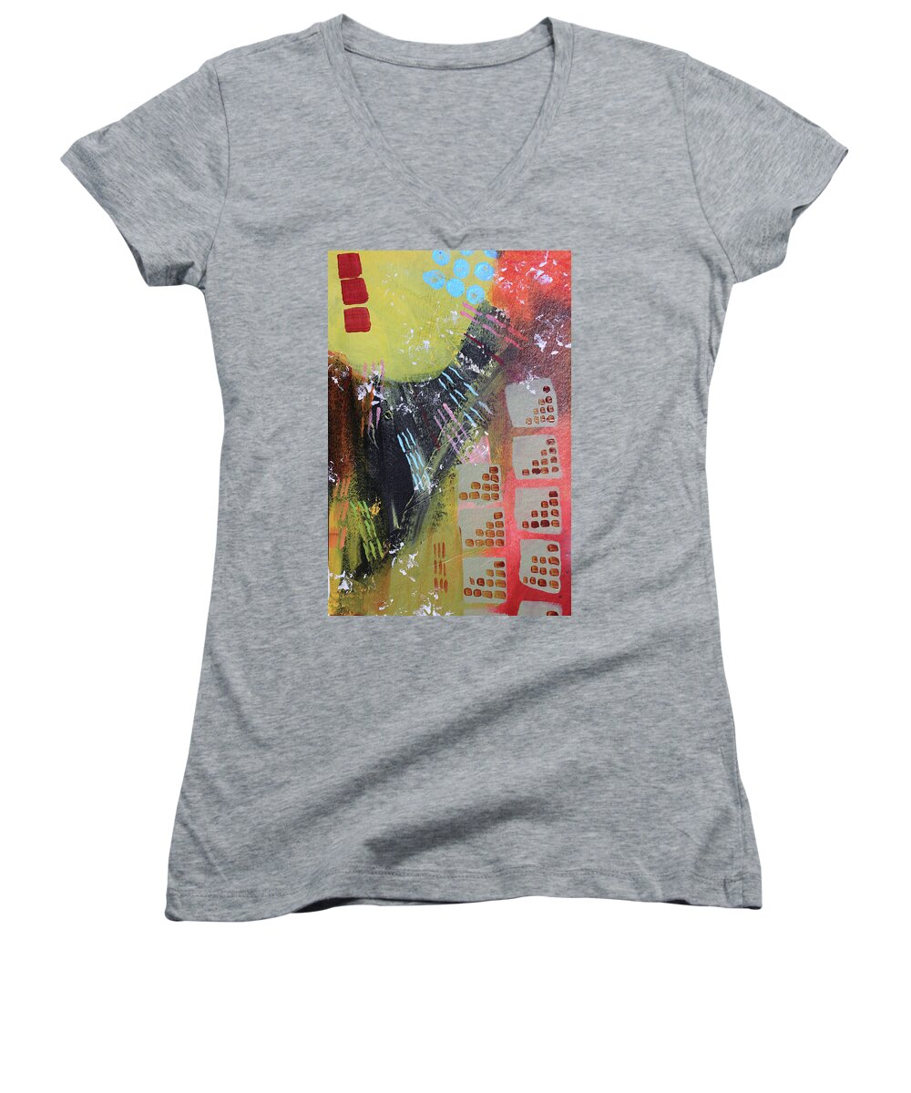 City Women's V-Neck featuring the painting Dark City by April Burton