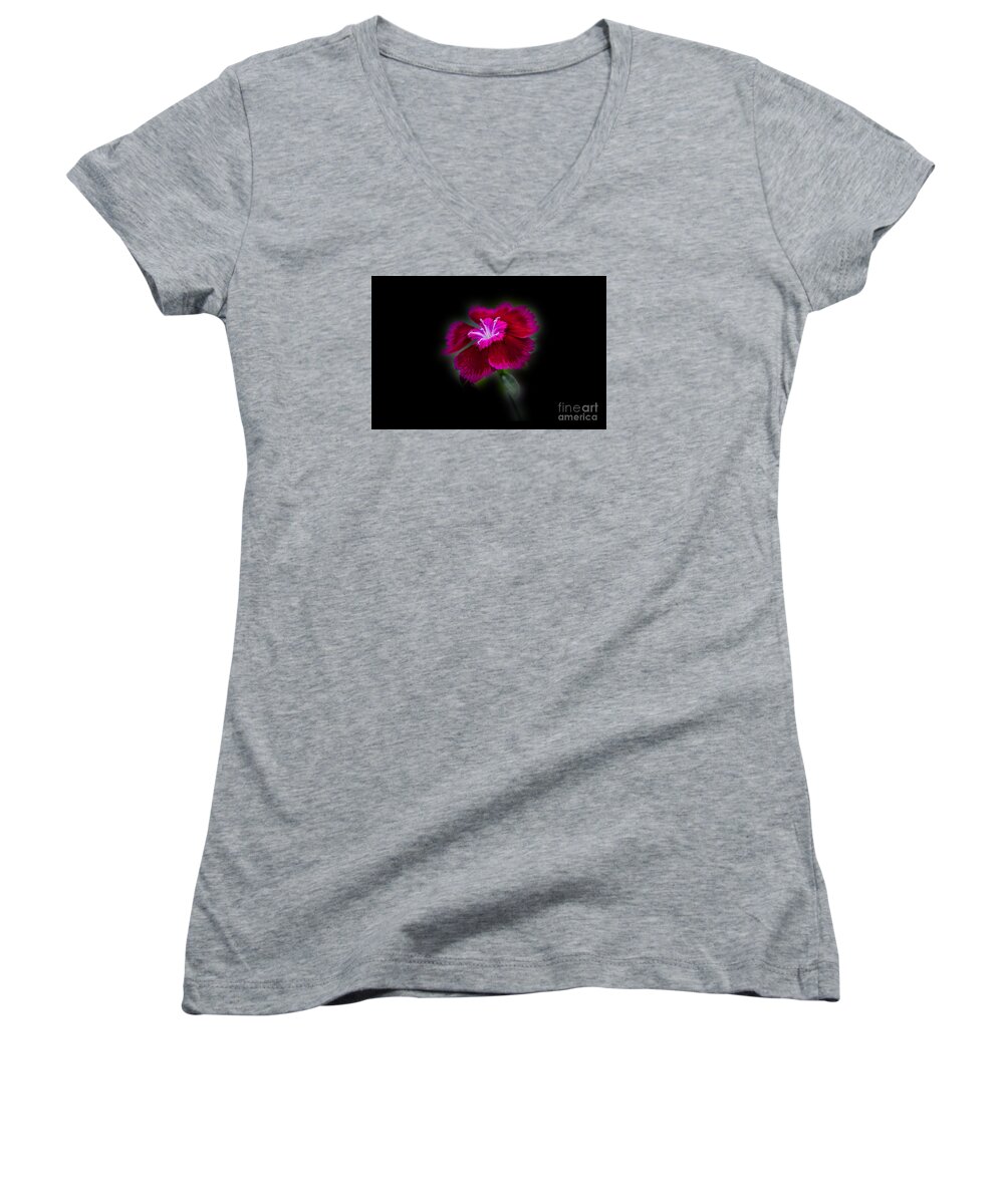 Flower Women's V-Neck featuring the photograph Dark Pink Dianthus by Donna Brown