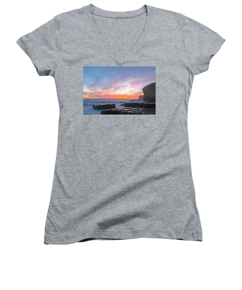 Seascape Women's V-Neck featuring the photograph Dawn by Catherine Lau