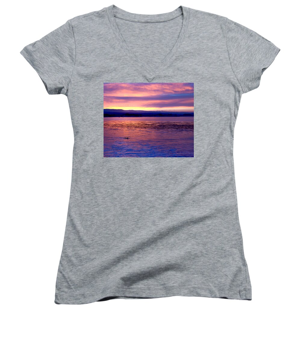 Sunrise Women's V-Neck featuring the photograph Dawn Patrol by Lora Lee Chapman