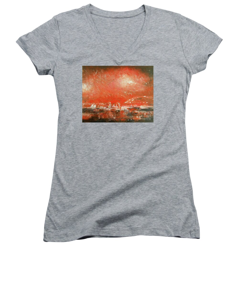 Abstract Women's V-Neck featuring the painting Dazzling by Jane See